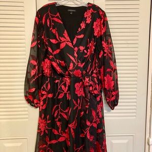 Lane Bryant Chiffon Faux Wrap Dress Red Brocade Floral